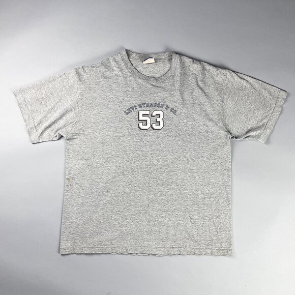 Vintage Graphic T-Shirt | 90's Levi's Grey Distressed T-Shirt with Number 53 - Picture 1 of 9